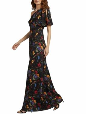 NWT SACHIN + BABI Black Floral Sleeveless One Shoulder Bow Dress Gown Size 8